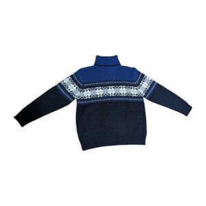 Carolyn Taylor sweater Blue Black Snowflake Knit Turtle Neck Sweater Winter Sz S